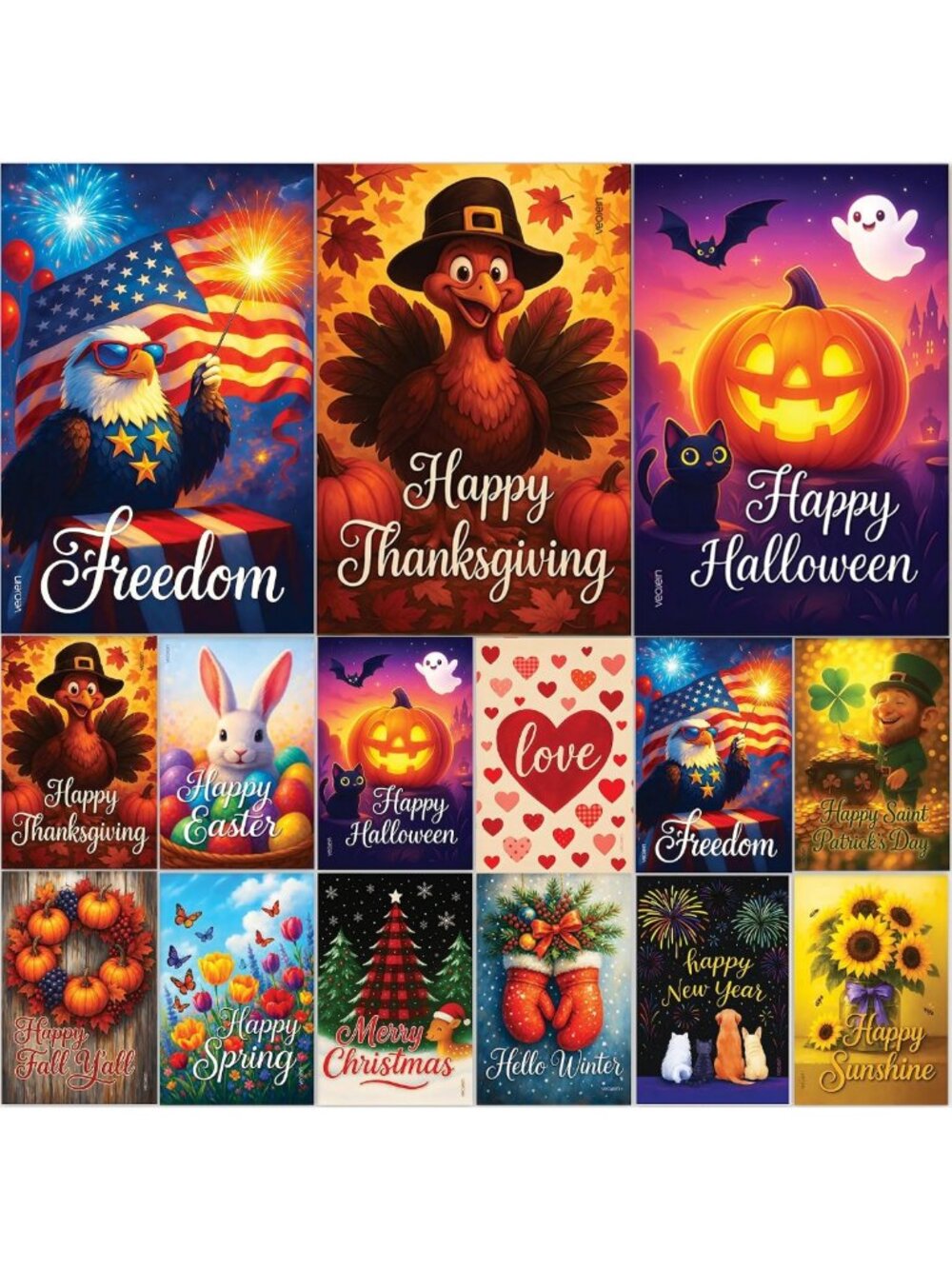 Seasonal Garden Flags Set - 12 Pack Double-Sided Burlap Yard Decor for All